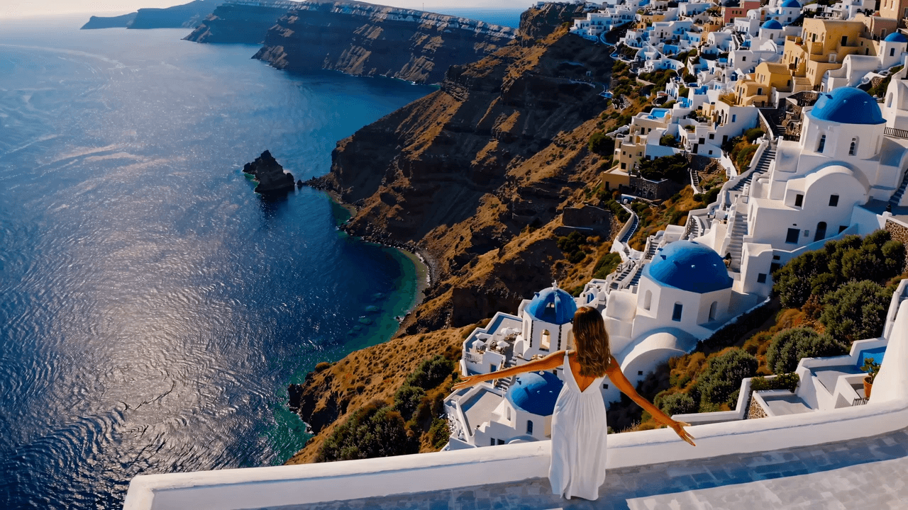 Santorini coast and whitewashed village